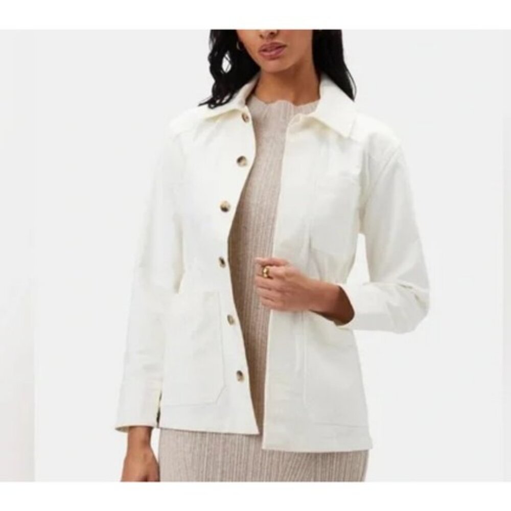Amour Vert Rylee Organic Cotton Utility Jacket in Ivory, XS